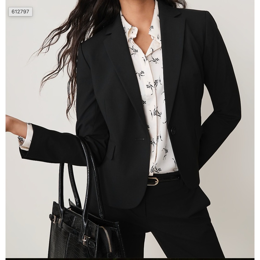 ANN TAYLOR Core Black Notched One Button Blazer Seasonless Stretch 14 NEW NWT